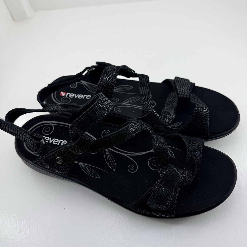 Revere Emerald Miami Women's US Size 10 Black Leather Arch Support Strap Sandals - Picture 4 of 10